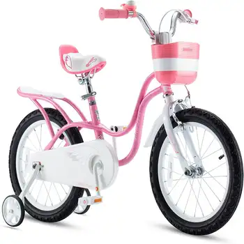 Маленькие девочки-лебеди и велосипеды для начинающих 12 дюймов с корзиной для тренировочных колес, розово-белые