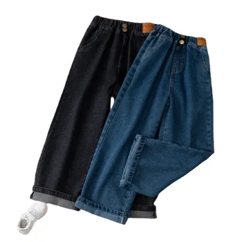 Модные джинсы для девочек-подростков Весна 2023, прямые свободные осенние брюки для девочек, повседневные однотонные широкие брюки для студенток колледжа 120-170