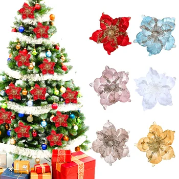 Имитация Рождественского цветка, домашняя Рождественская елка, декоративная Новогодняя рождественская вечеринка, блестящая ткань, цветочный орнамент, Офисный садовый декор