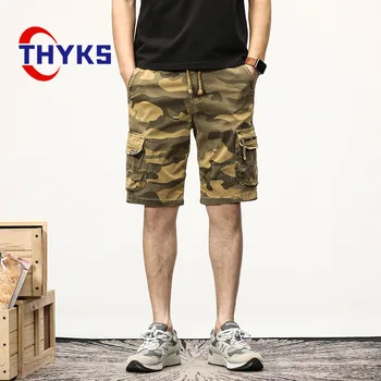 Летние мужские камуфляжные шорты, эластичные модные тонкие брюки-карго с несколькими карманами, удобные свободные брюки-карго, тактические шорты в стиле милитари