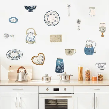 Расписанная в скандинавском стиле маленькая свежая тарелка чайная чашка украшение стен кухни декоративные наклейки на стены обои для гостиной
