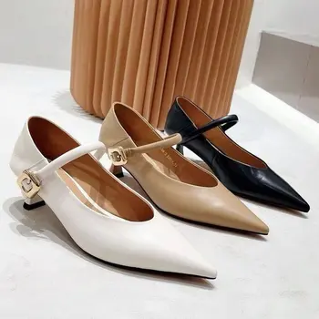 2023 Новая весенне-летняя женская обувь, женские туфли-лодочки с квадратным носком, обувь на высоком каблуке для женщин, обувь для вечеринок, женская обувь в стиле ретро на мелкой подошве