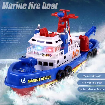 Музыкальная подсветка, Электрическая Морская Спасательная Пожарная лодка, Электрическая Морская Спасательная пожарная лодка, Корабль для распыления воды, Игровая игрушка, подарки для детей