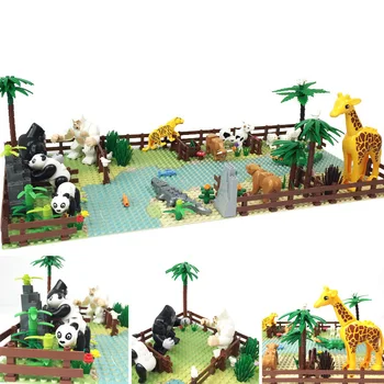 Ферма Пастбище, пасторальный пейзаж, большая сцена, совместимая со строительными блоками LEGO Outing MOC, наборами кирпичей River Zoo, острова в джунглях