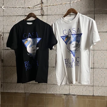 Новые хлопковые футболки CASABLANCA 3XL с треугольным синим клетчатым принтом лебедя, Летняя Свободная футболка Casa с коротким рукавом для мужчин и женщин