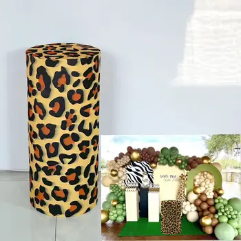 Коричневая крышка цилиндра с леопардовым принтом в виде животных джунглей для оформления вечеринок по случаю дня рождения, свадьбы и детского душа.