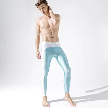 Новые мужские мерсеризованные эластичные обтягивающие брюки для фитнеса, сексуальные облегающие нижние брюки, термобелье для наращивания фигуры