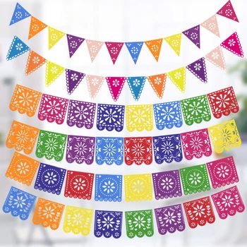 Баннер Мексиканской вечеринки, Флаг Фестиваля Призраков, Вытягивающий Фетровый Выдалбливают Фоновое украшение, Баннер для дома с цветами на Хэллоуин