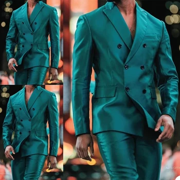 Дизайн 2023 года, блестящий атласный пиджак, брюки, Двубортный пиджак с отворотом, мужские костюмы, смокинг Terno Masculino, свадьба жениха, выпускной вечер