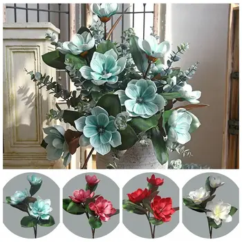 Имитация цветка магнолии, искусственный цветок, офис, гостиная, свадебная цветочная композиция с листьями, украшение для дома