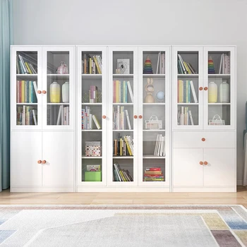 Белый современный книжный шкаф для хранения книг, промышленный минималистичный стеллаж для хранения книг с дверцами Boekenrek Nordic Furniture XY50BC