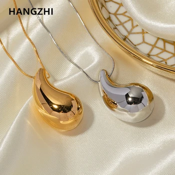 Ожерелье с подвеской в виде капли воды из нержавеющей стали HangZhi для женщин, модные гладкие массивные украшения для вечеринок, новинка 2023 года, мода