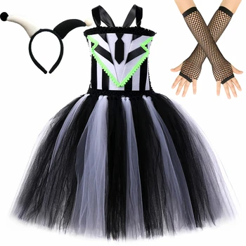 Белый Черный маскарадный костюм Ужасного клоуна для девочек, детский костюм Пеннивайза на Хэллоуин, детский цирковой костюм Джокера для косплея, Страшные пачки