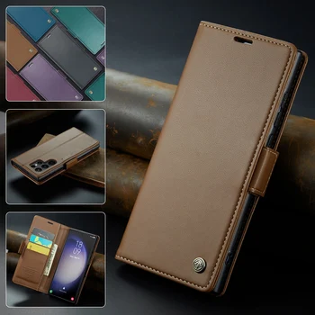 Кожаный Чехол Для Телефона С Магнитной Подставкой Samsung Galaxy S23 S22 S20 S21 FE Note 20 Ultra Note 10 Plus, Слоты Для Карт, Чехол-бумажник