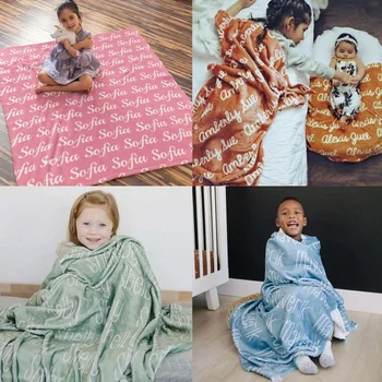 Фланелевое одеяло с 3D Именем ребенка на заказ для детей Подарок на День Рождения для младенцев 70x100 см Мягкое Всесезонное Персонализированное Розовое Зеленое Синее Одеяло
