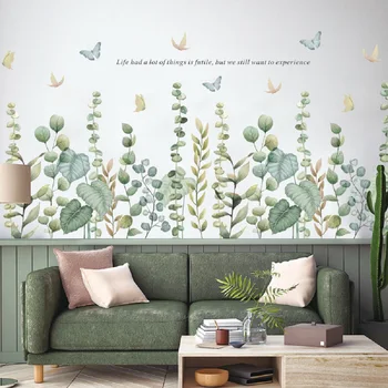 Настенные наклейки с тропическими зелеными листьями для спальни гостиной, дивана, телевизора, фонового декора стен, Съемных виниловых наклеек на стены, домашнего декора