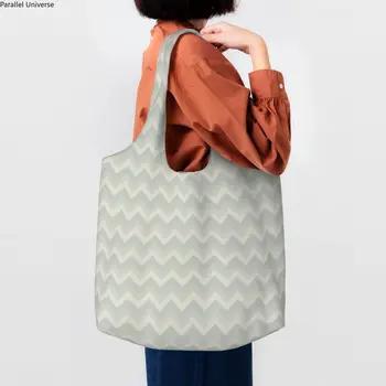 Художественные сумки с зигзагообразным рисунком, сумки для покупок, женская богемная современная геометрическая холщовая сумка для покупок, сумка большой емкости