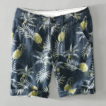 2023 Летние Новые Мужские повседневные шорты с прямыми штанинами, мужская одежда с принтом кокосовой пальмы, дышащие повседневные брюки из чистого льна для отдыха