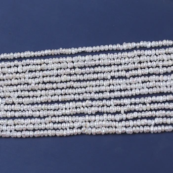 Жемчужная нить белого цвета в форме пуговицы 3-3,5 мм для изготовления женских украшений из ожерелья