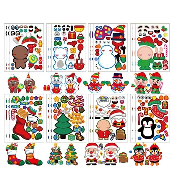 Рождественские наклейки для детей, дети, сделай сам, Санта, Снеговики, наклейки на лицо, Сделай носок, елочные украшения, головоломки, игрушки для вечеринок, подарки