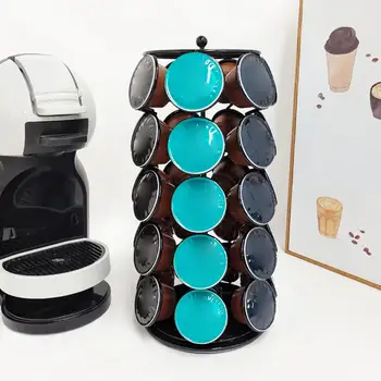 Стойка для кофейных капсул с 35 отверстиями, вращающаяся на 360 градусов, Вращающаяся стойка для хранения кофейных капсул в форме башни, Вращающаяся стойка для хранения чашек