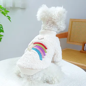 Толстовки Rainbow Star Dog с мультяшной одеждой для домашних собак, повседневный костюм с кошачьим воротником, осенне-зимние однотонные аксессуары