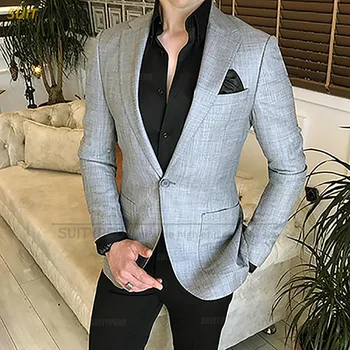 Деловой мужской костюм, классический серый блейзер на одной пуговице, для официальных мероприятий, сшитое на заказ костюмное пальто, Элегантный пиджак с вырезами на лацканах, 1шт.