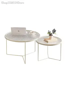 Современная легкая роскошная круглая маленькая семейная гостиная, семейный стеклянный чайный столик комбинированного размера, круглый диван, молочно-белый маленький столик