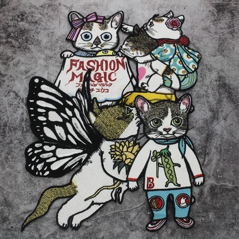 Модная аппликация с милым мультяшным котом, пришитая к одежде, футболка с вышивкой животных, тканевая нашивка, Значки 