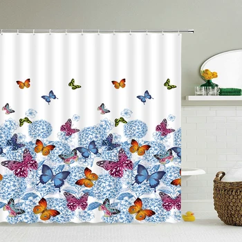 Напечатанные 3D ткань занавески для душа красивая бабочка экран для ванны водонепроницаемый ванной комнаты Декор с 12 крючками занавеска для душа