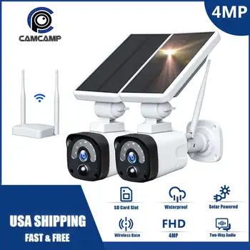 Camcamp 4-мегапиксельная камера на солнечных батареях Наружная водонепроницаемая домашняя беспроводная батарея без проводов 100% Система камер видеонаблюдения