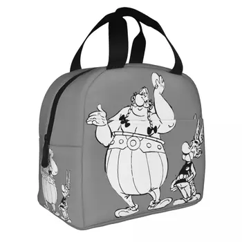 Утепленная сумка для ланча с силуэтом Астерикса и Обеликса, многоразовая термосумка-тоут, ланч-бокс, сумки для школьных продуктов для пикника.