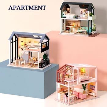 Миниатюрные кукольные домики своими руками, набор для мини-виллы, Roombox, Модели маленьких домиков, Деревянные игрушки для детей, Рождественские Подарки, Мини-мебель