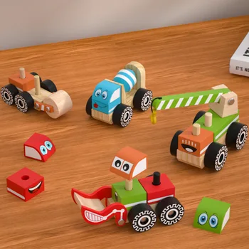 Детские деревянные игрушки, сборка своими руками, деревянная инженерная модель автомобиля, обучающая игрушка Монтессори для детей, подарок на день рождения, коллекция автомобильных принадлежностей