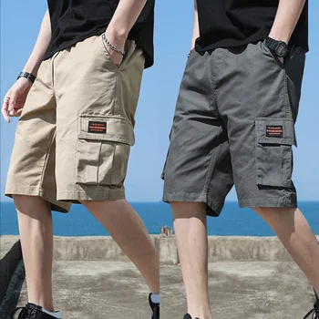 Летние походные шорты с несколькими карманами, мужские шорты-карго, Хлопковые повседневные мужские короткие брюки длиной до колена