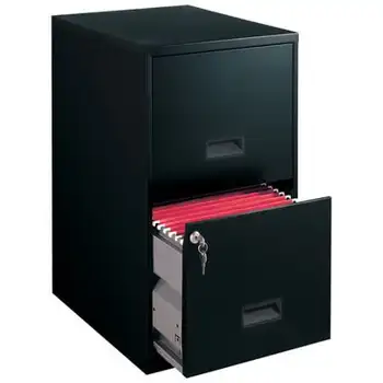 Стальной картотечный шкаф с 2 ящиками, черный, с замком