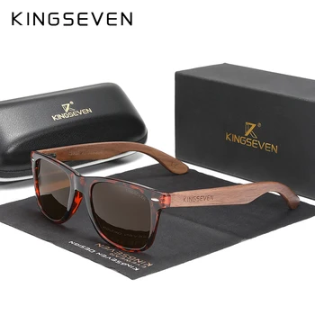 KINGSEVEN Новые солнцезащитные очки из черного ореха, Деревянные поляризованные солнцезащитные очки, мужские очки ручной работы с защитой от UV400, Ретро Деревянная коробка