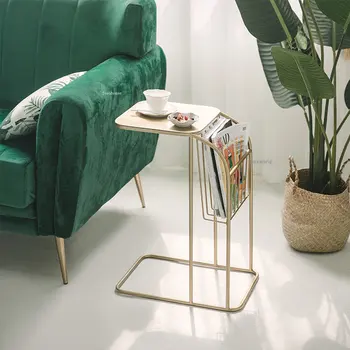 Современная мебель Диван для гостиной, Приставной столик, Золотой Роскошный Скандинавский Маленький Журнальный столик, Железный Креативный приставной столик для маленькой спальни