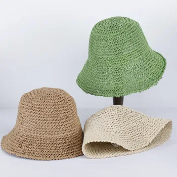 Женская Соломенная Летняя Шляпа От Солнца Тканая Панама Рыболовная Шляпа Пляжная Шляпа Складная Кепка Однотонная Соломенная Пляжная Шляпа Gorros Para Mujer