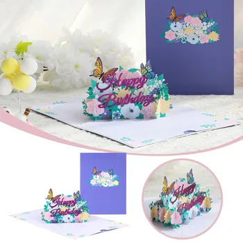 Креативная 3D поздравительная открытка на День рождения, 3D Цветы благодарности, бабочки, Поздравительные открытки оптом с сообщением внутри 5x7
