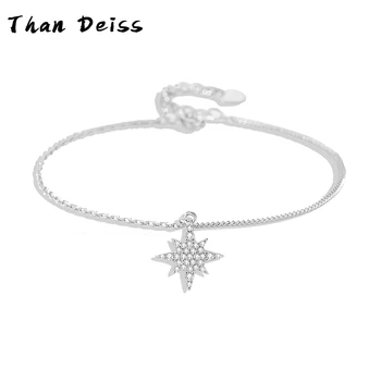 Классический браслет в виде блестящей звезды из стерлингового серебра 925 пробы, женские ювелирные изделия в японском и корейском стиле с восьмиконечной Звездой