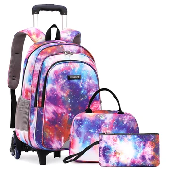 Детский рюкзак на колесиках для девочек, багажный рюкзак на колесиках, школьная сумка-тележка, дорожная сумка на роликах с ланчем, сумка для карандашей