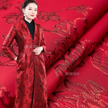 Золотистая жаккардовая ткань, весна и осень, китайский стиль, темный узор, элегантное платье Ципао, ветровка, ткань для пошива по метру