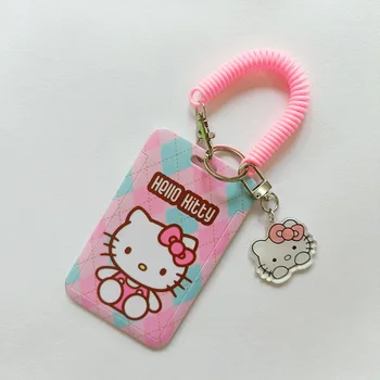 Hello Kitty Kulomi Melody Cartoons Защитный чехол из ПВХ Sanrio, держатель для карт + пружинный веревочный талреп, ID, Защита от потери, брелок-подвеска