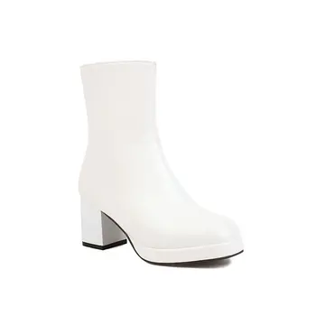 Лаконичный однотонный дизайн, женские ботинки с квадратным носком, ботфорты на толстом каблуке, ботфорты на молнии сбоку, Пикантные женские туфли в стиле ретро.