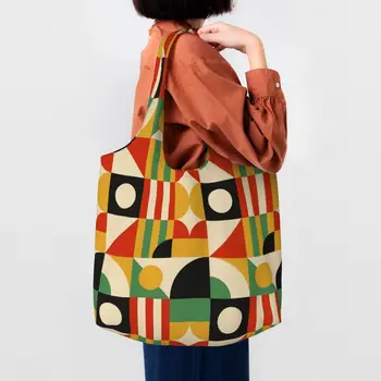 Bauhaus Color Block Геометрическая линия, современная сумка для покупок продуктов, женская холщовая сумка для покупок через плечо, сумки большой емкости