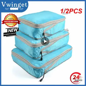 1 /2ШТ Дорожная сумка для хранения большой емкости, сжимаемый упаковочный куб, складной водонепроницаемый чемодан, нейлоновая портативная сумка для багажа