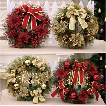 1шт Красный Рождественский цветочный круг, украшение двери, имитация ресторана отеля, Рождественский венок, декор торгового центра