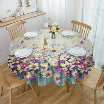 Цветы Растения Градиентная круглая скатерть Водонепроницаемое покрытие стола для украшения свадебной вечеринки Покрытие обеденного стола