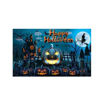 Фон баннера из полиэстеровой ткани Halloween Happy с тыквой, летучей мышью, ведьмой, Луной, на фоне Хэллоуина, салфетками с флагом вечеринки